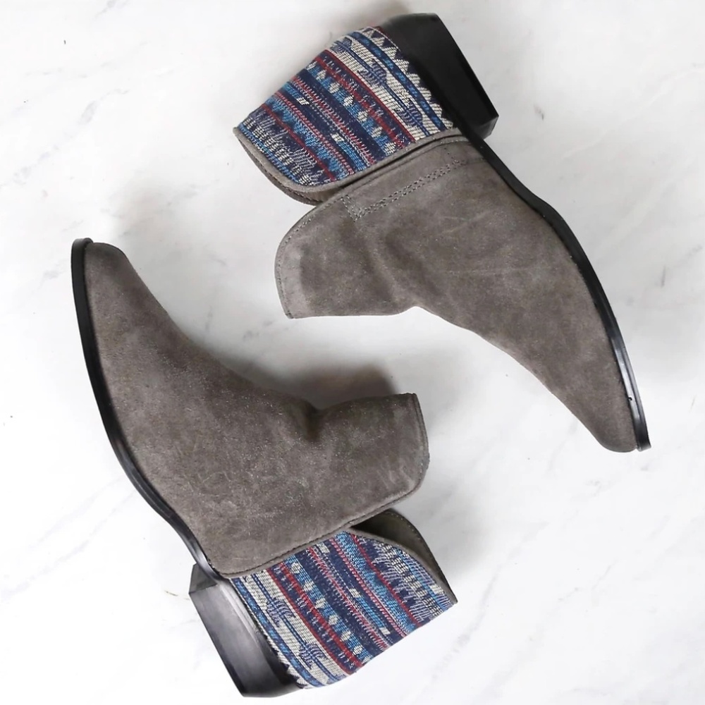 Sbicca Cira Suede Booties with woven pattern heel